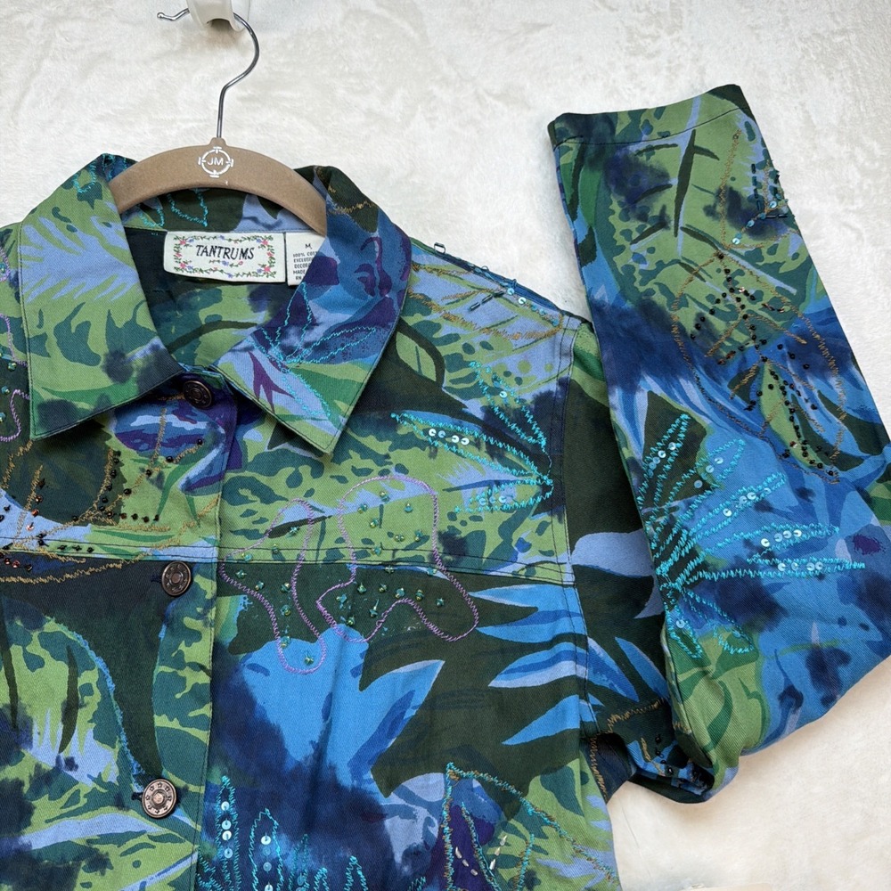 Y2K Beaded Embroidered Floral Crop Jacket Boho Artsy Statement Womens M